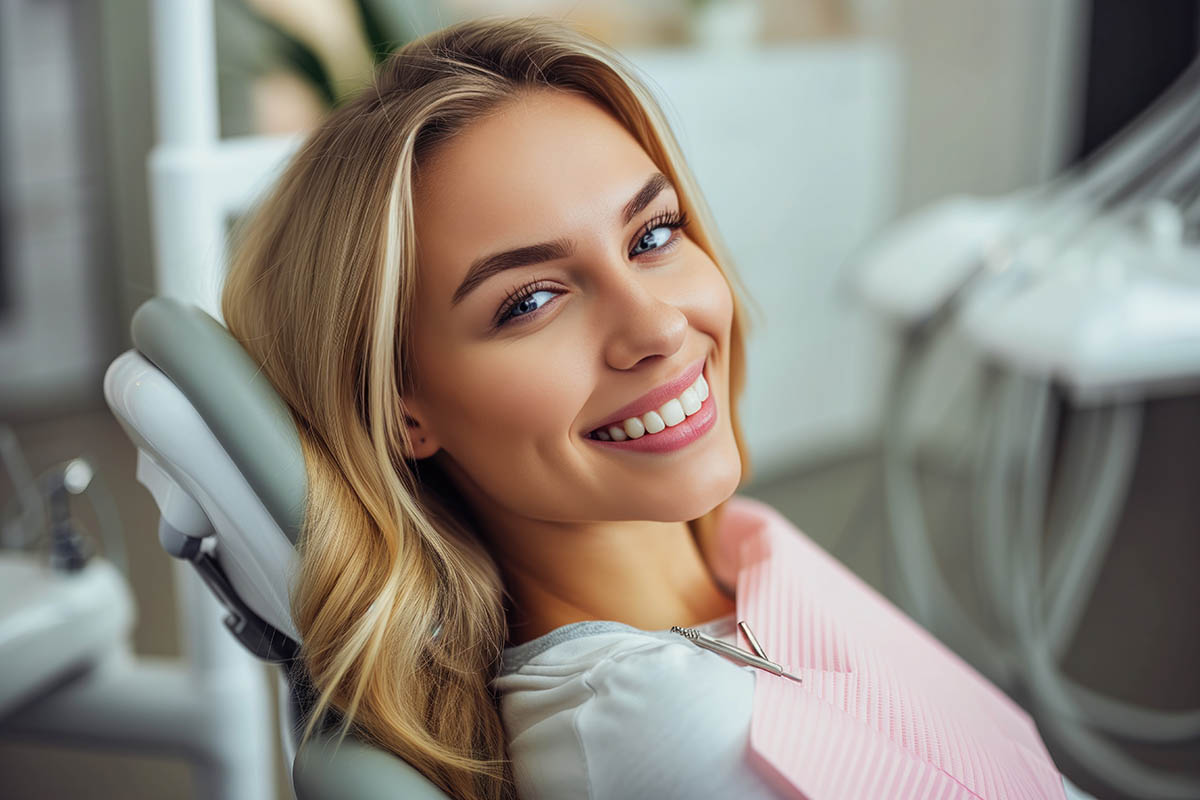 Teeth whitening blonde woman